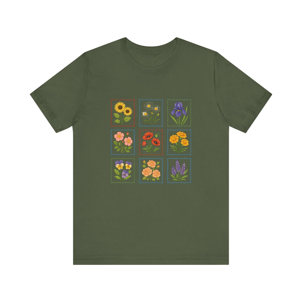 Summer Flower Stamp Tshirt, Vintage Postage Stamp Shirt by PopCultureByDesign36