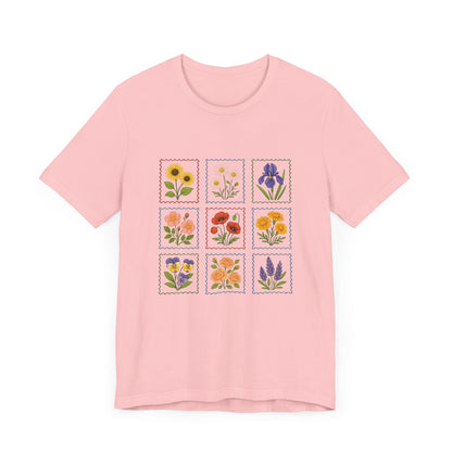 Summer Flower Stamp Tshirt, Vintage Postage Stamp Shirt - Popbydesign
