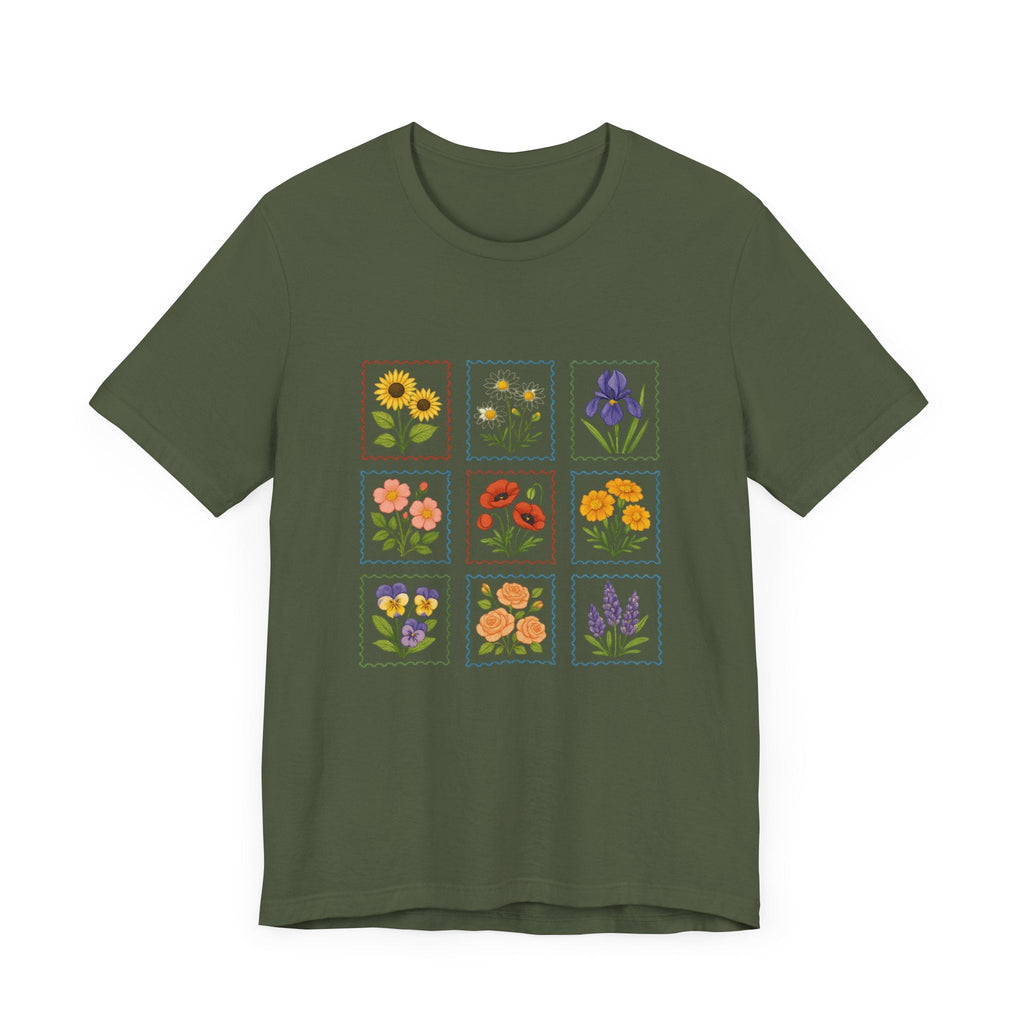 Summer Flower Stamp Tshirt, Vintage Postage Stamp Shirt by PopCultureByDesign36