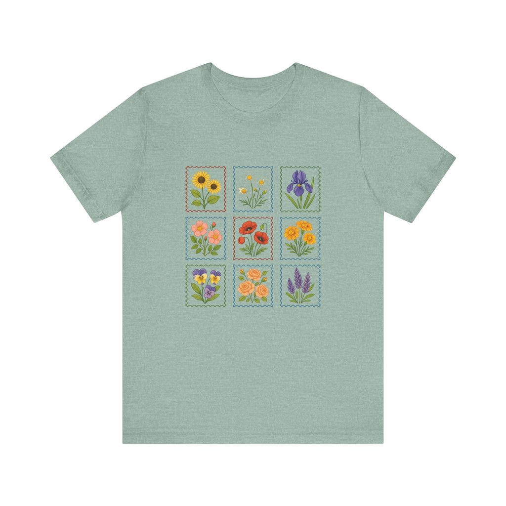 Summer Flower Stamp Tshirt, Vintage Postage Stamp Shirt by PopCultureByDesign36