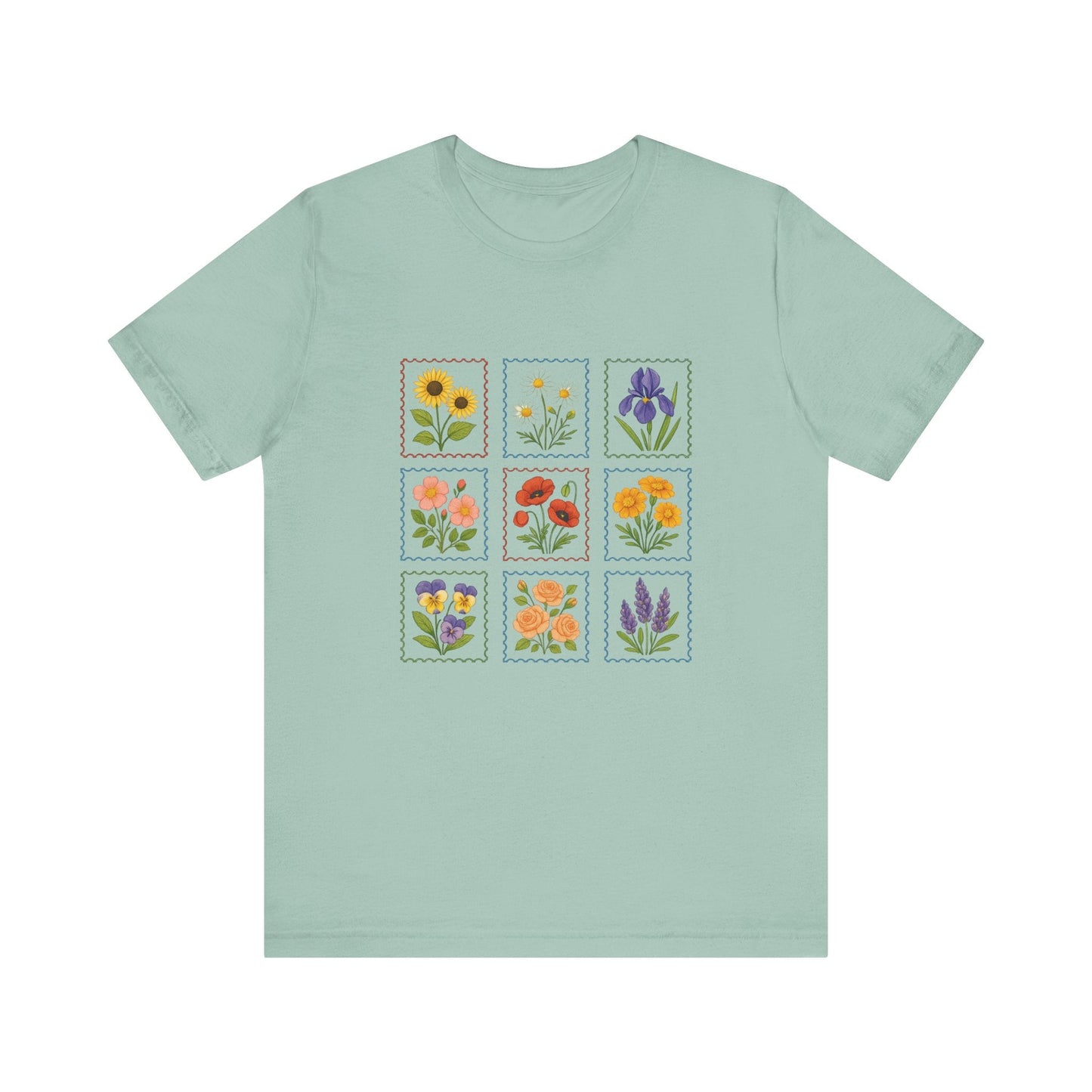 Summer Flower Stamp Tshirt, Vintage Postage Stamp Shirt - Popbydesign