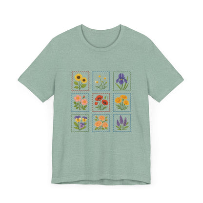 Summer Flower Stamp Tshirt, Vintage Postage Stamp Shirt - Popbydesign