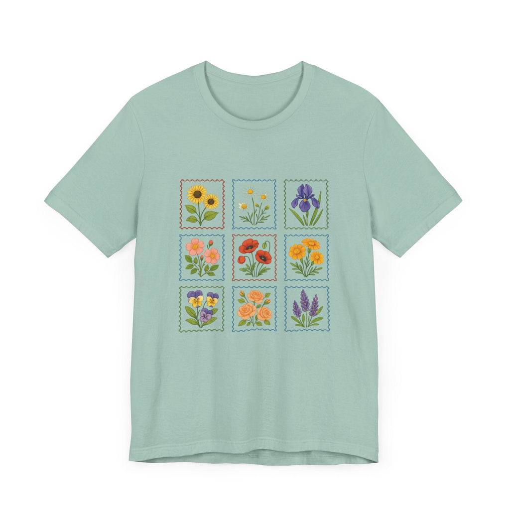 Summer Flower Stamp Tshirt, Vintage Postage Stamp Shirt by PopCultureByDesign36