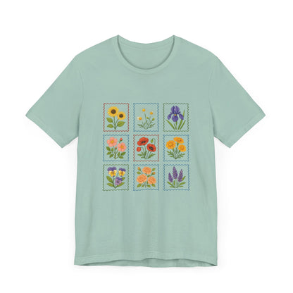 Summer Flower Stamp Tshirt, Vintage Postage Stamp Shirt - Popbydesign