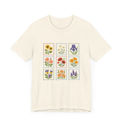 Summer Flower Stamp Tshirt, Vintage Postage Stamp Shirt - Popbydesign