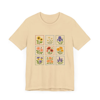 Summer Flower Stamp Tshirt, Vintage Postage Stamp Shirt - Popbydesign