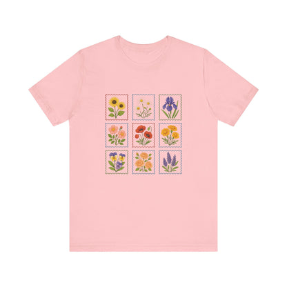 Summer Flower Stamp Tshirt, Vintage Postage Stamp Shirt - Popbydesign