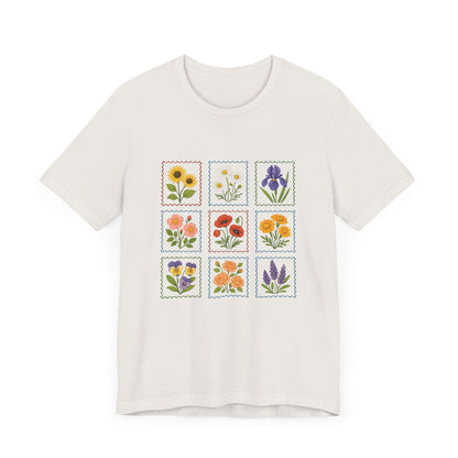 Summer Flower Stamp Tshirt, Vintage Postage Stamp Shirt - Popbydesign