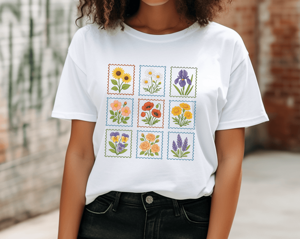 Summer Flower Stamp Tshirt, Vintage Postage Stamp Shirt by PopCultureByDesign36