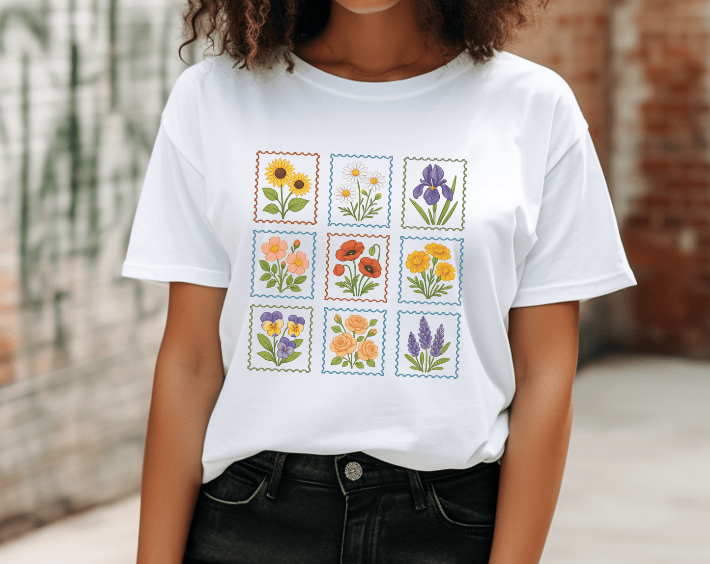 Summer Flower Stamp Tshirt, Vintage Postage Stamp Shirt - Popbydesign