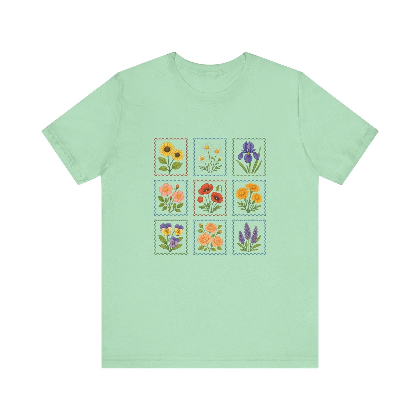 Summer Flower Stamp Tshirt, Vintage Postage Stamp Shirt - Popbydesign