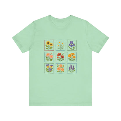 Summer Flower Stamp Tshirt, Vintage Postage Stamp Shirt - Popbydesign