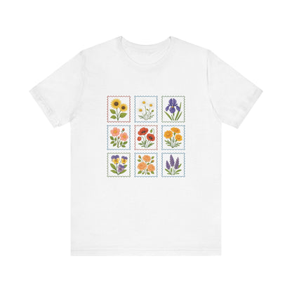 Summer Flower Stamp Tshirt, Vintage Postage Stamp Shirt - Popbydesign