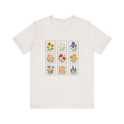 Summer Flower Stamp Tshirt, Vintage Postage Stamp Shirt - Popbydesign