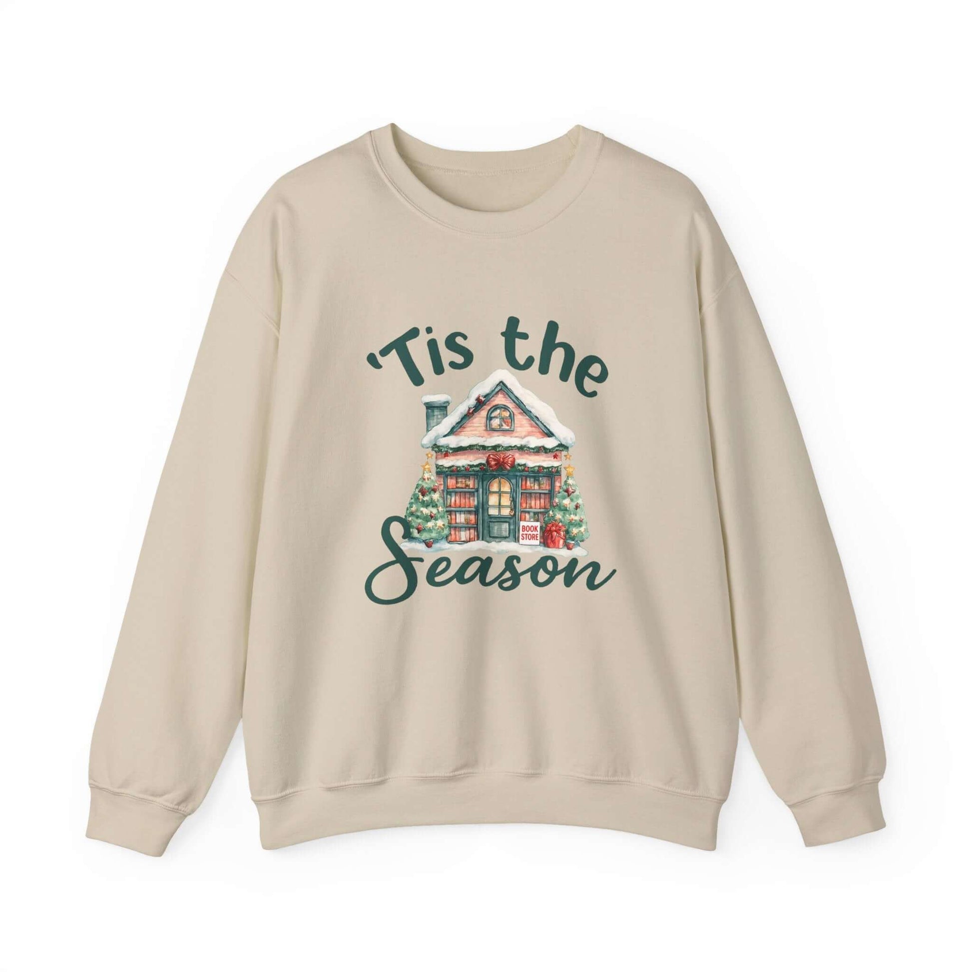 Tis The Season Cozy Christmas Cottage Sweatshirt, Holiday Bookstore Sweatshirt - Popbydesign