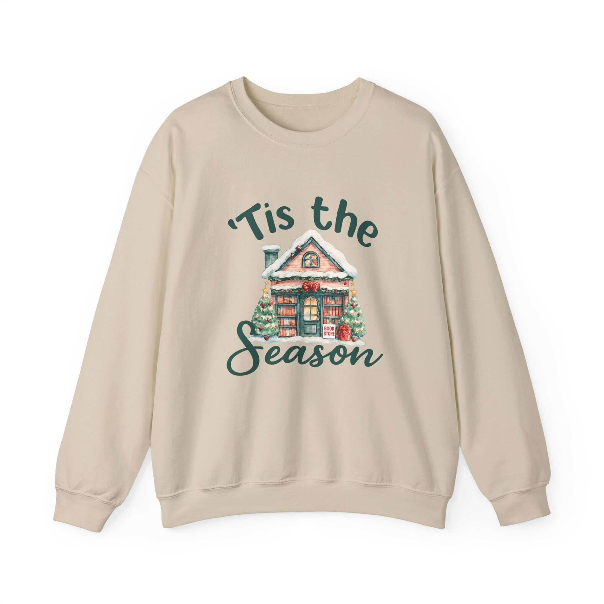 Tis The Season Cozy Christmas Cottage Sweatshirt, Holiday Bookstore Sweatshirt by PopCultureByDesign36