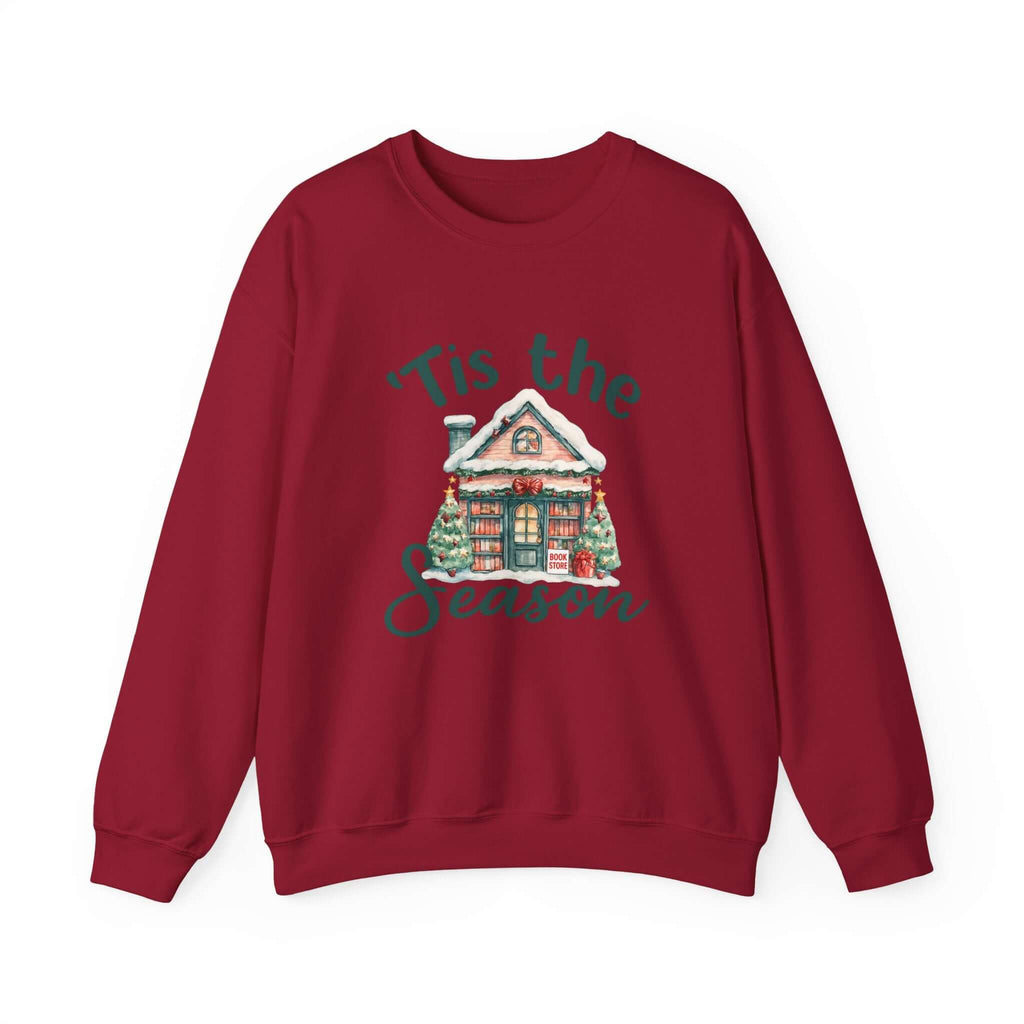 Tis The Season Cozy Christmas Cottage Sweatshirt, Holiday Bookstore Sweatshirt by PopCultureByDesign36