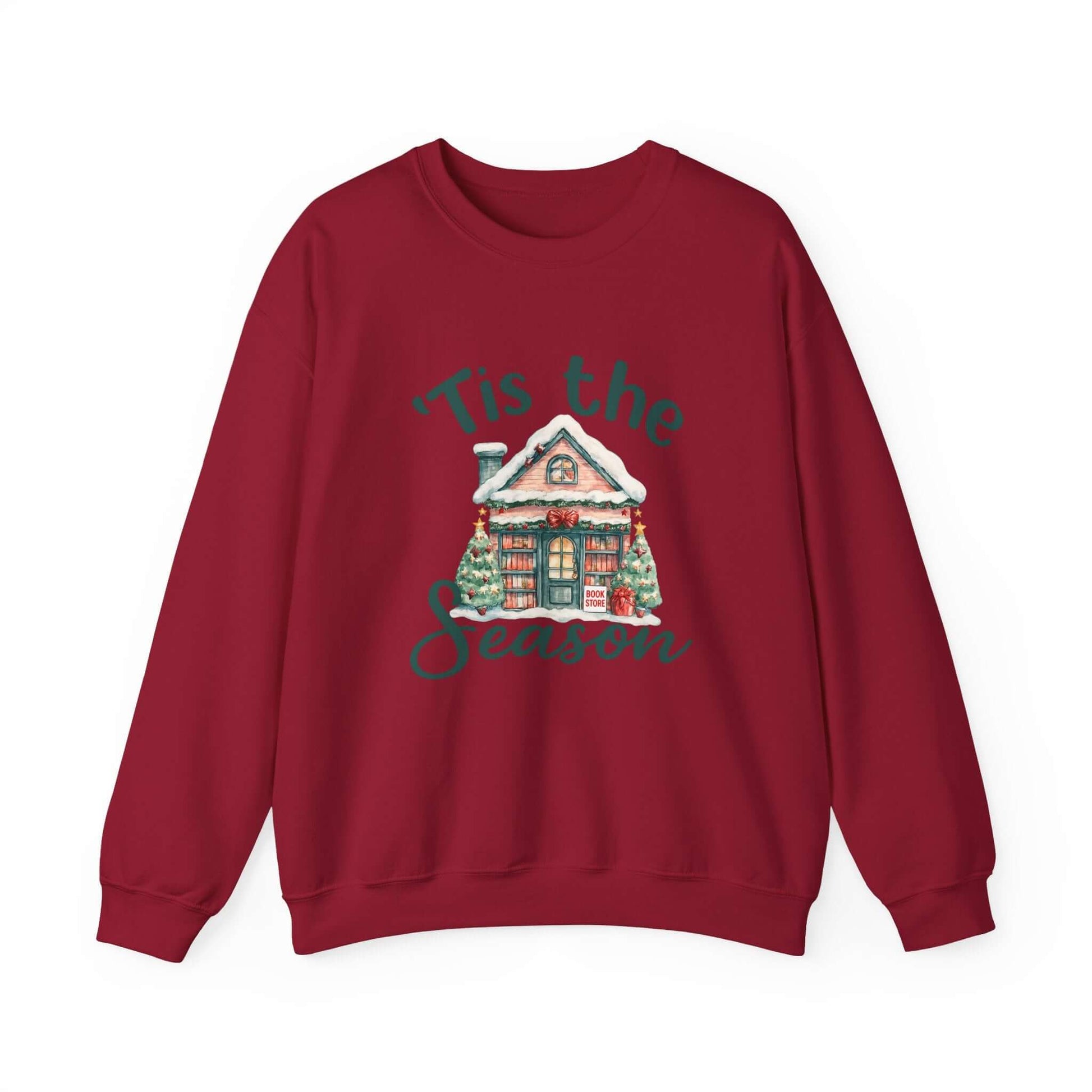 Tis The Season Cozy Christmas Cottage Sweatshirt, Holiday Bookstore Sweatshirt - Popbydesign