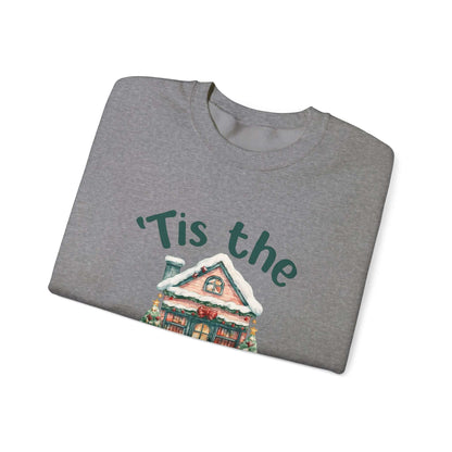 Tis The Season Cozy Christmas Cottage Sweatshirt, Holiday Bookstore Sweatshirt - Popbydesign