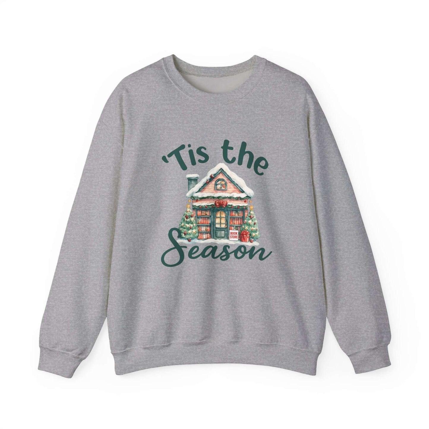Tis The Season Cozy Christmas Cottage Sweatshirt, Holiday Bookstore Sweatshirt - Popbydesign