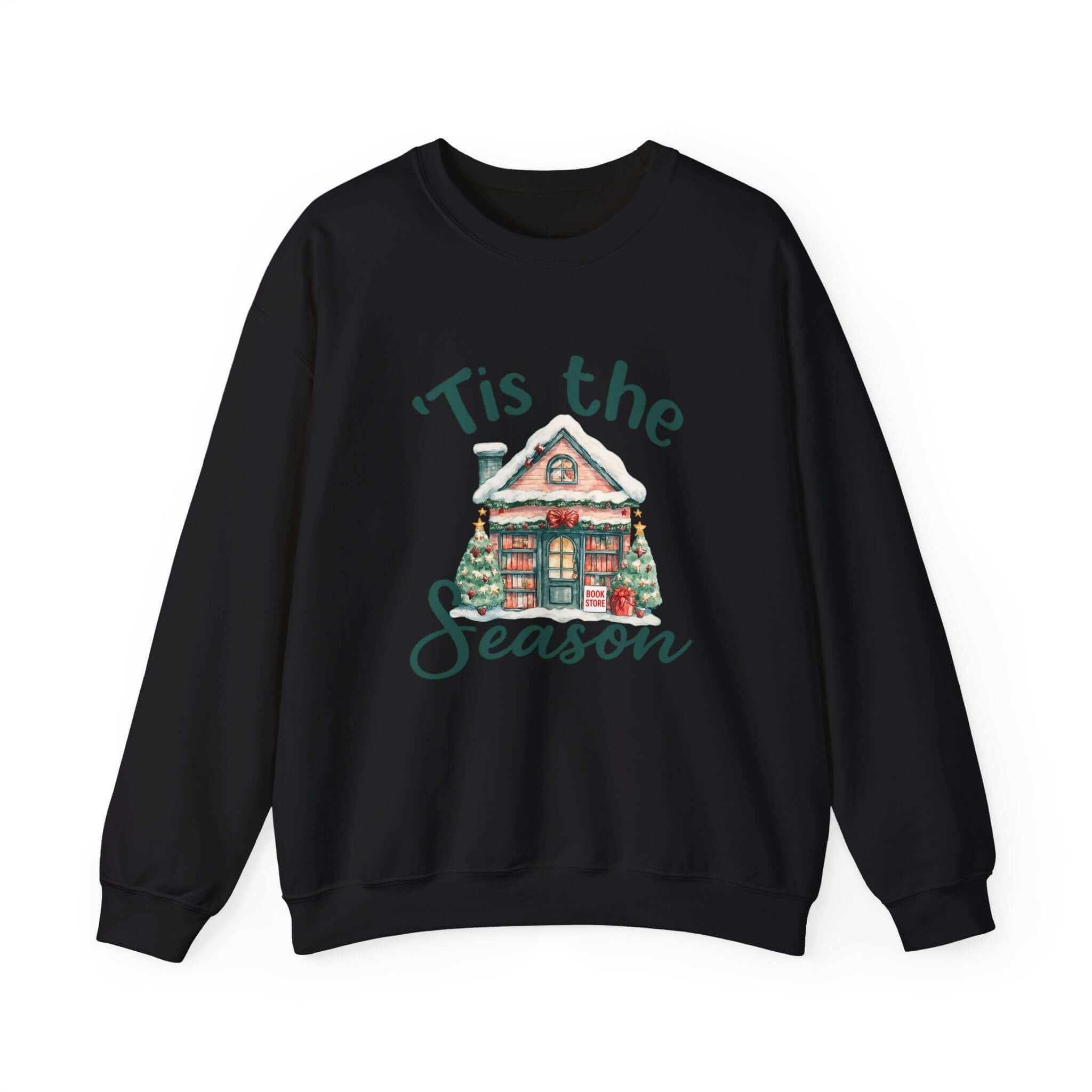 Tis The Season Cozy Christmas Cottage Sweatshirt, Holiday Bookstore Sweatshirt by PopCultureByDesign36