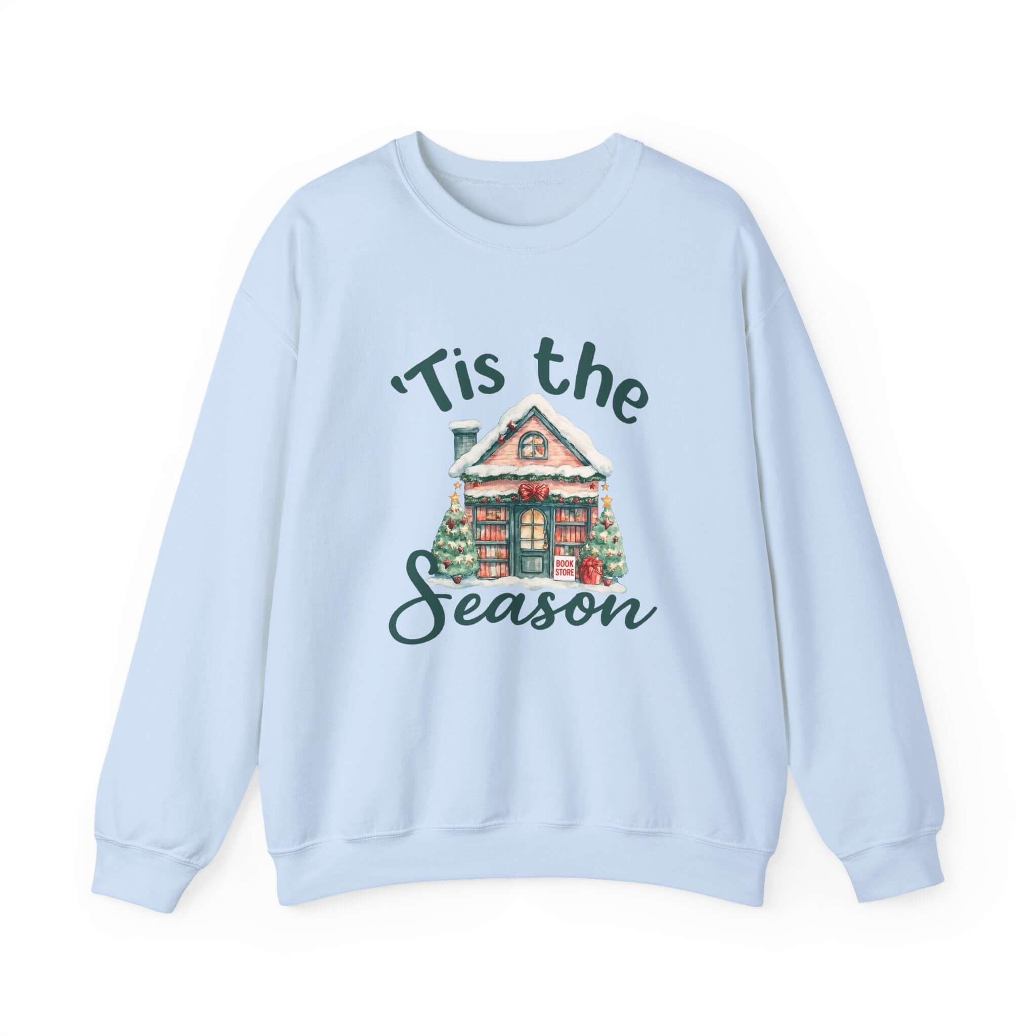 Tis The Season Cozy Christmas Cottage Sweatshirt, Holiday Bookstore Sweatshirt by PopCultureByDesign36
