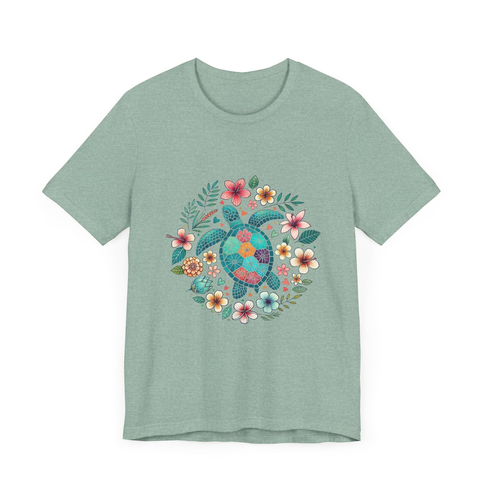 Turtle Ocean Sun T-Shirt, Floral Turtle Shirt, Boho Beach Tshirt - Popbydesign