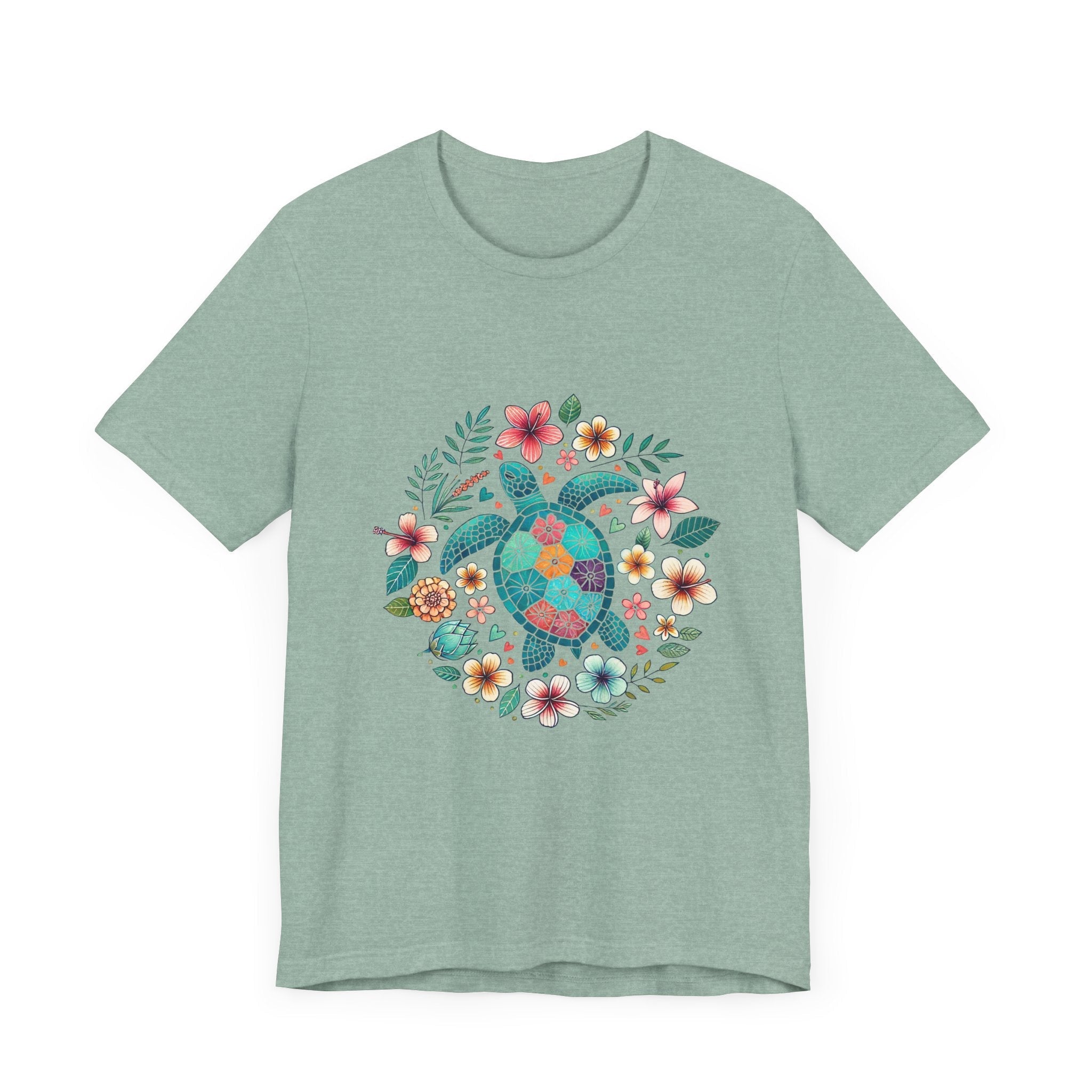 Turtle Ocean Sun T-Shirt, Floral Turtle Shirt, Boho Beach Tshirt by PopCultureByDesign36