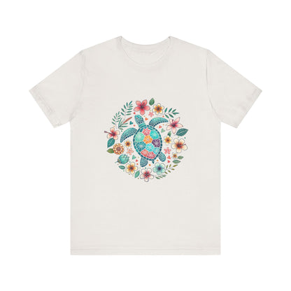 Turtle Ocean Sun T-Shirt, Floral Turtle Shirt, Boho Beach Tshirt - Popbydesign