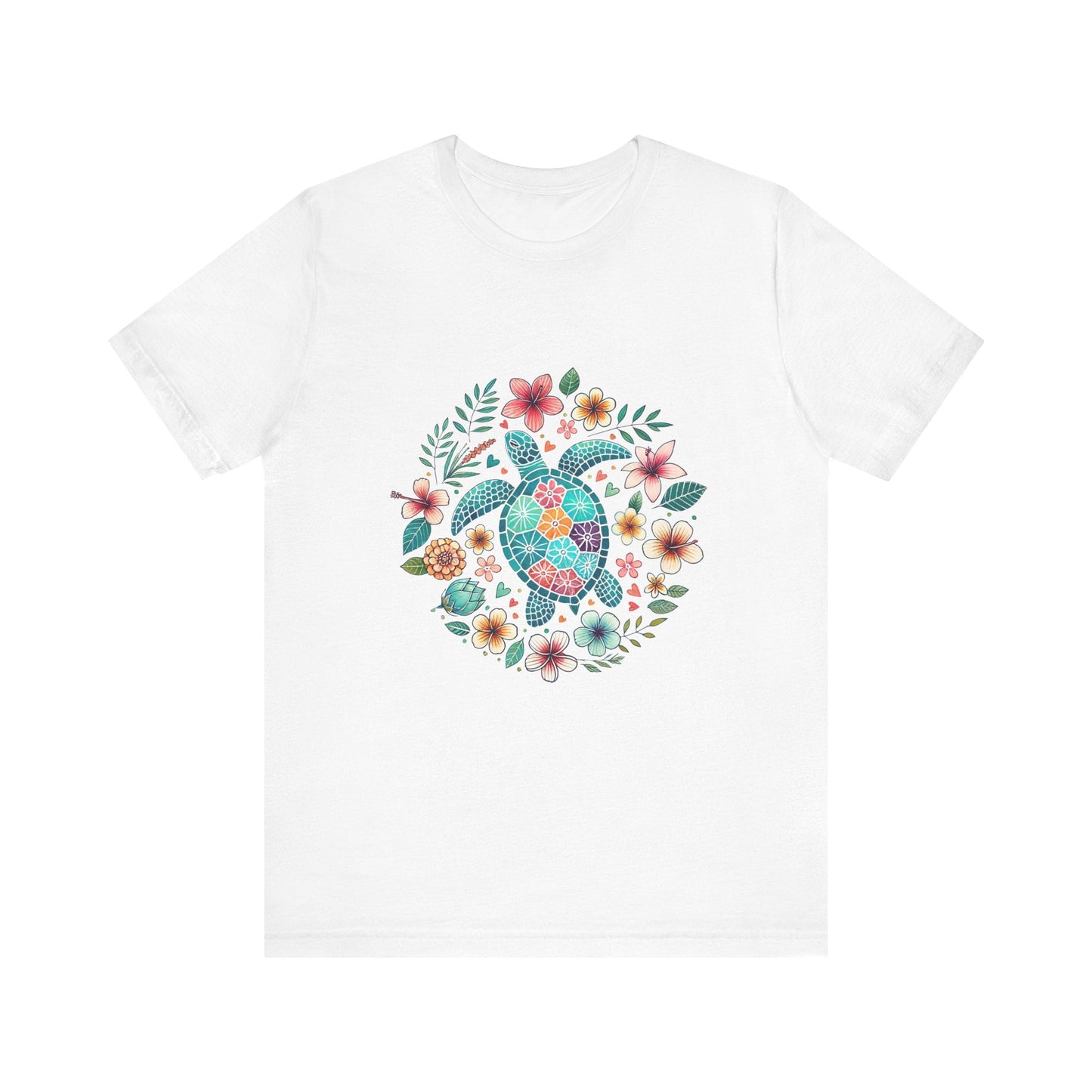 Turtle Ocean Sun T-Shirt, Floral Turtle Shirt, Boho Beach Tshirt - Popbydesign