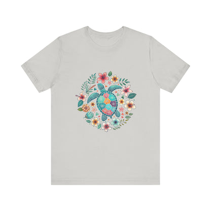 Turtle Ocean Sun T-Shirt, Floral Turtle Shirt, Boho Beach Tshirt - Popbydesign