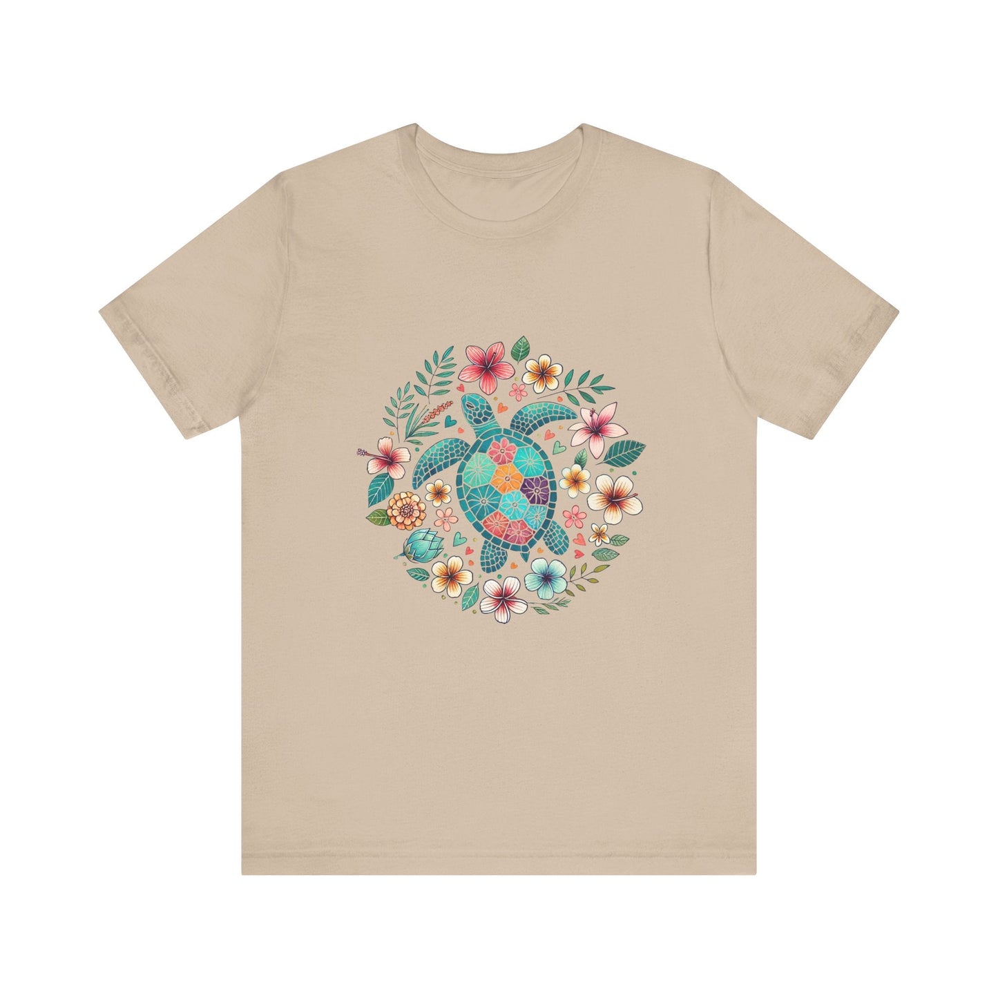 Turtle Ocean Sun T-Shirt, Floral Turtle Shirt, Boho Beach Tshirt - Popbydesign