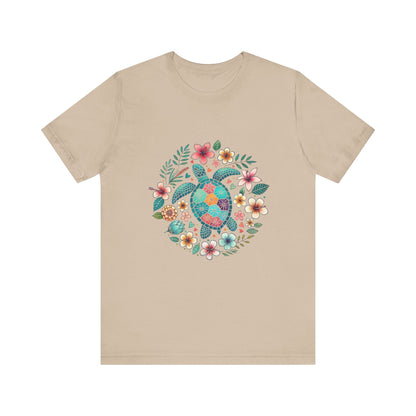 Turtle Ocean Sun T-Shirt, Floral Turtle Shirt, Boho Beach Tshirt - Popbydesign