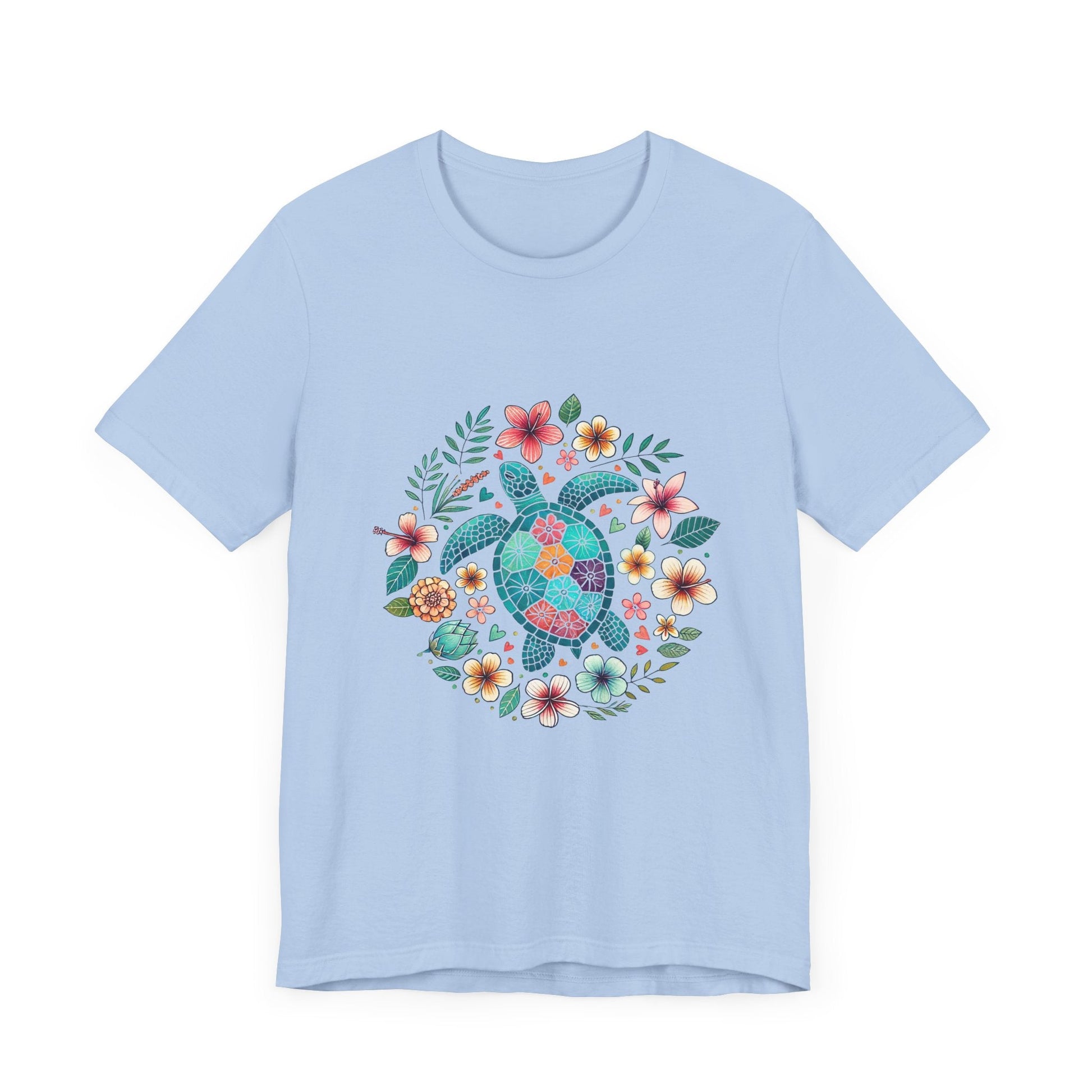 Turtle Ocean Sun T-Shirt, Floral Turtle Shirt, Boho Beach Tshirt - Popbydesign