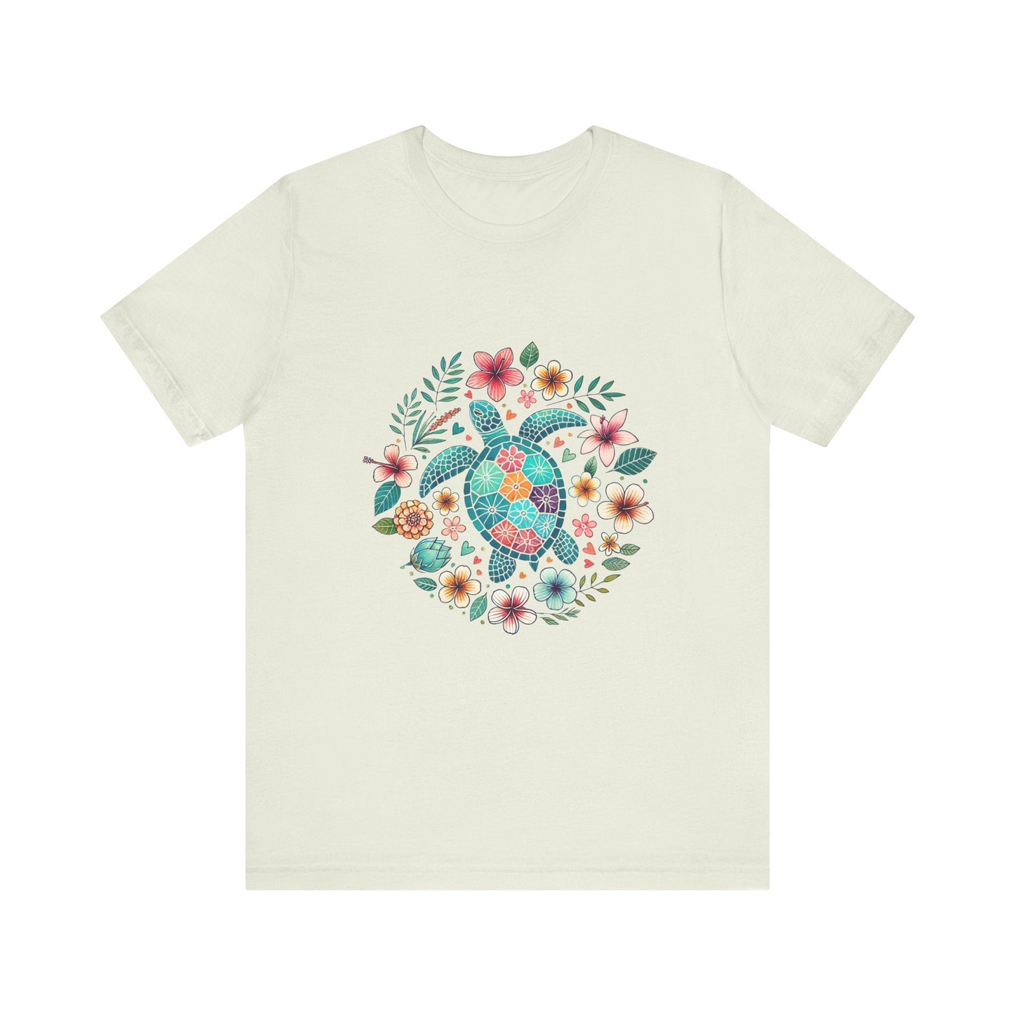 Turtle Ocean Sun T-Shirt, Floral Turtle Shirt, Boho Beach Tshirt - Popbydesign