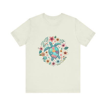 Turtle Ocean Sun T-Shirt, Floral Turtle Shirt, Boho Beach Tshirt - Popbydesign