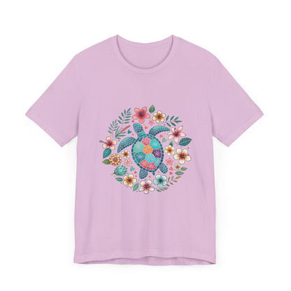 Turtle Ocean Sun T-Shirt, Floral Turtle Shirt, Boho Beach Tshirt - Popbydesign