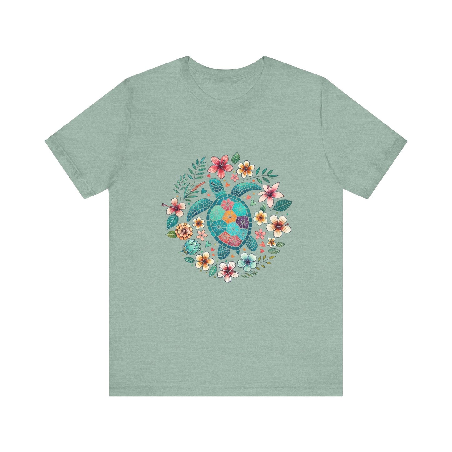 Turtle Ocean Sun T-Shirt, Floral Turtle Shirt, Boho Beach Tshirt - Popbydesign