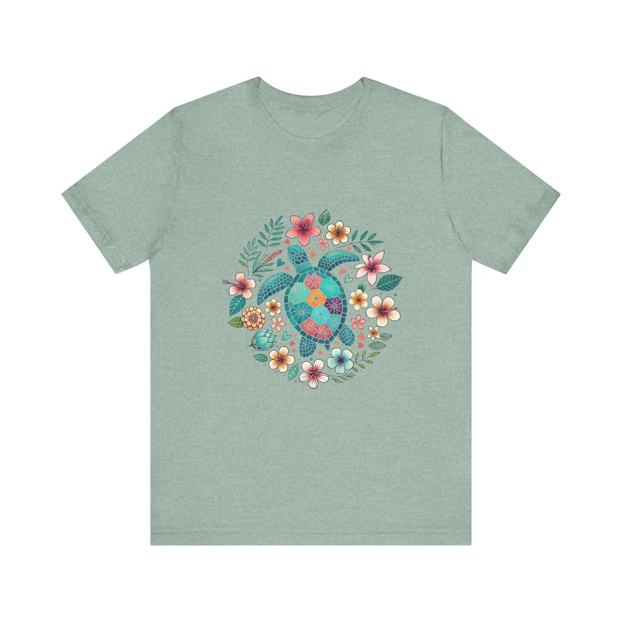Turtle Ocean Sun T-Shirt, Floral Turtle Shirt, Boho Beach Tshirt by PopCultureByDesign36