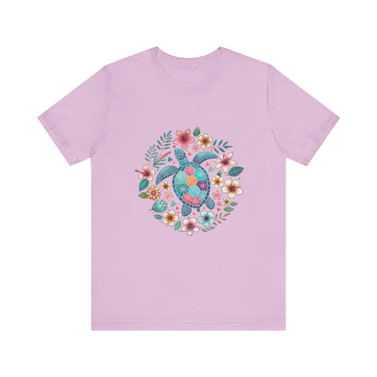 Turtle Ocean Sun T-Shirt, Floral Turtle Shirt, Boho Beach Tshirt - Popbydesign