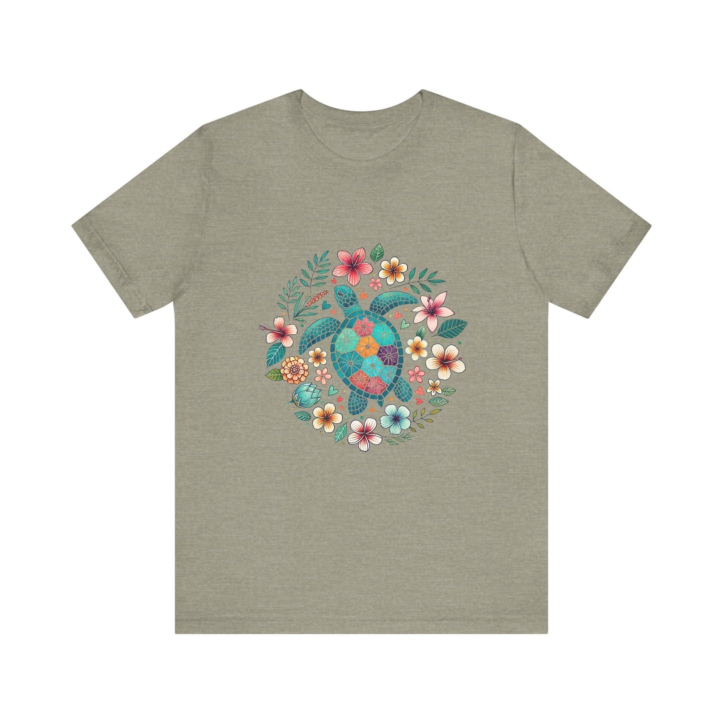 Turtle Ocean Sun T-Shirt, Floral Turtle Shirt, Boho Beach Tshirt - Popbydesign