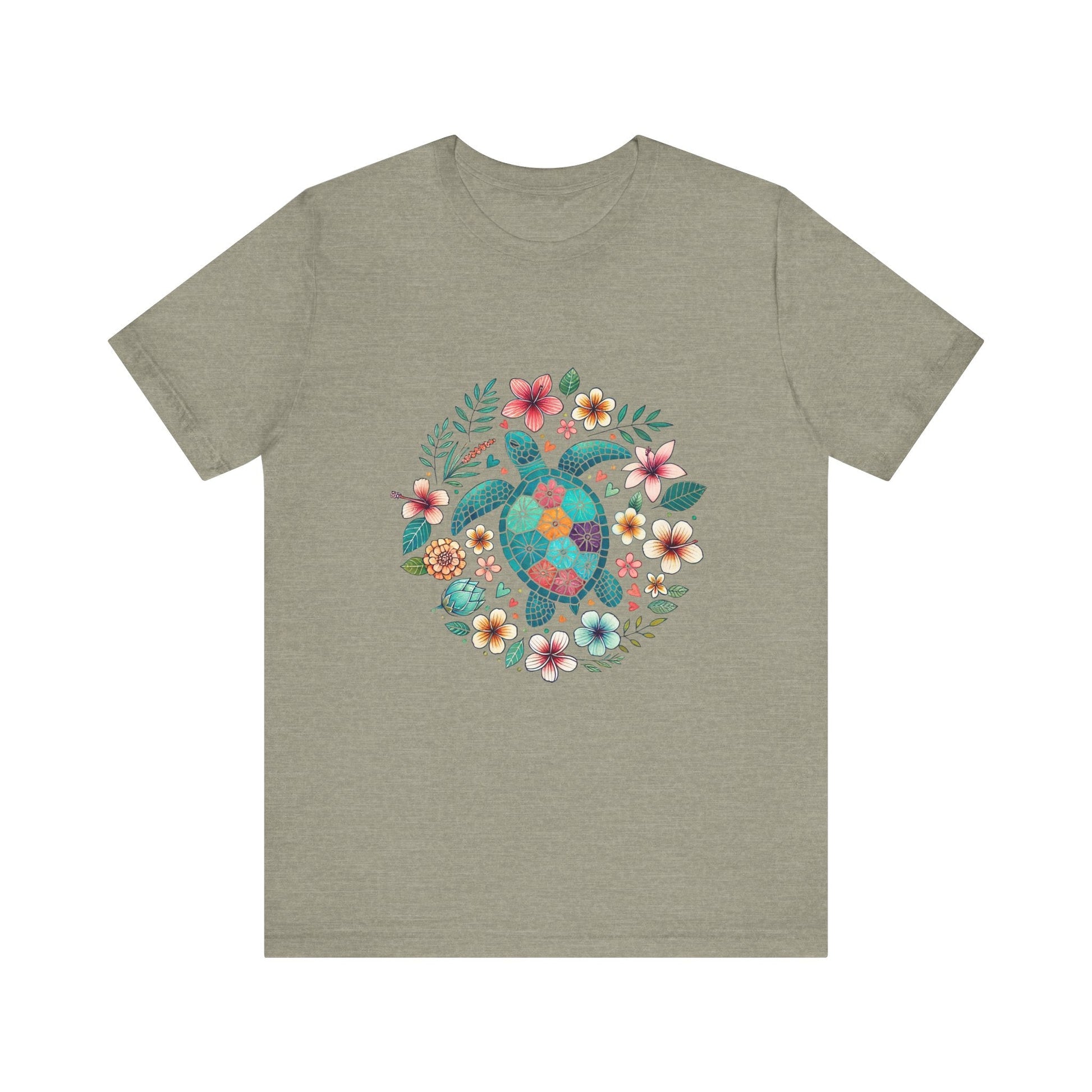 Turtle Ocean Sun T-Shirt, Floral Turtle Shirt, Boho Beach Tshirt - Popbydesign