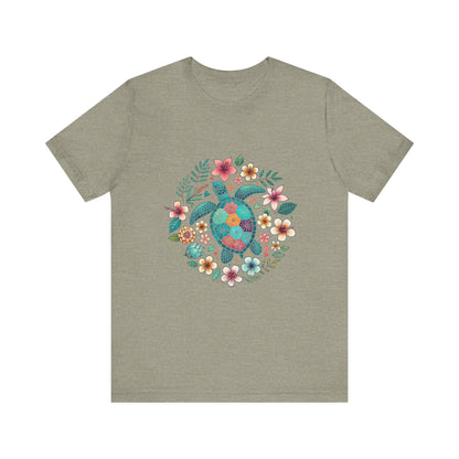 Turtle Ocean Sun T-Shirt, Floral Turtle Shirt, Boho Beach Tshirt - Popbydesign
