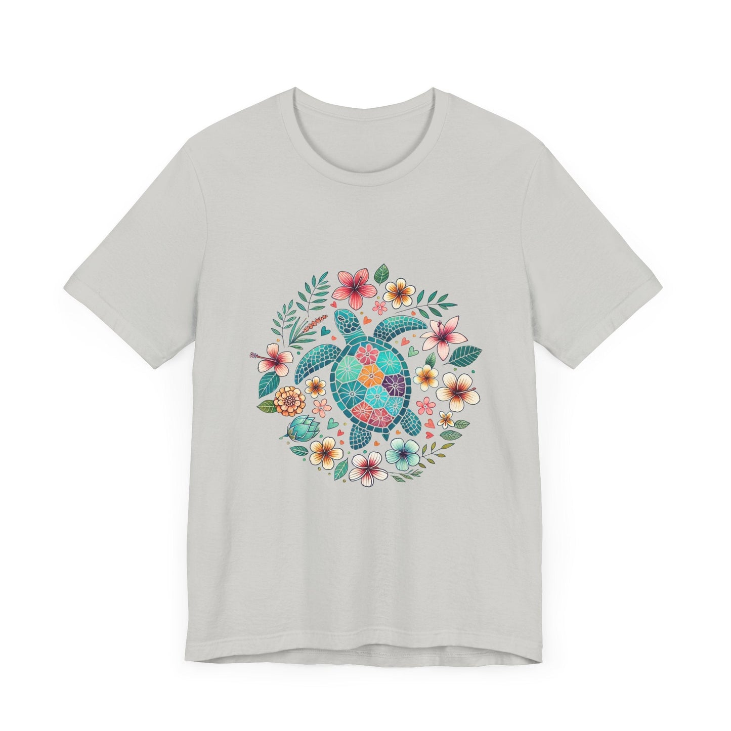 Turtle Ocean Sun T-Shirt, Floral Turtle Shirt, Boho Beach Tshirt - Popbydesign