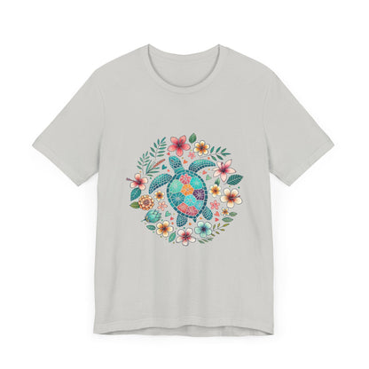 Turtle Ocean Sun T-Shirt, Floral Turtle Shirt, Boho Beach Tshirt - Popbydesign