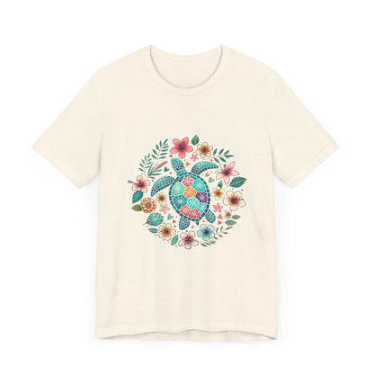 Turtle Ocean Sun T-Shirt, Floral Turtle Shirt, Boho Beach Tshirt - Popbydesign