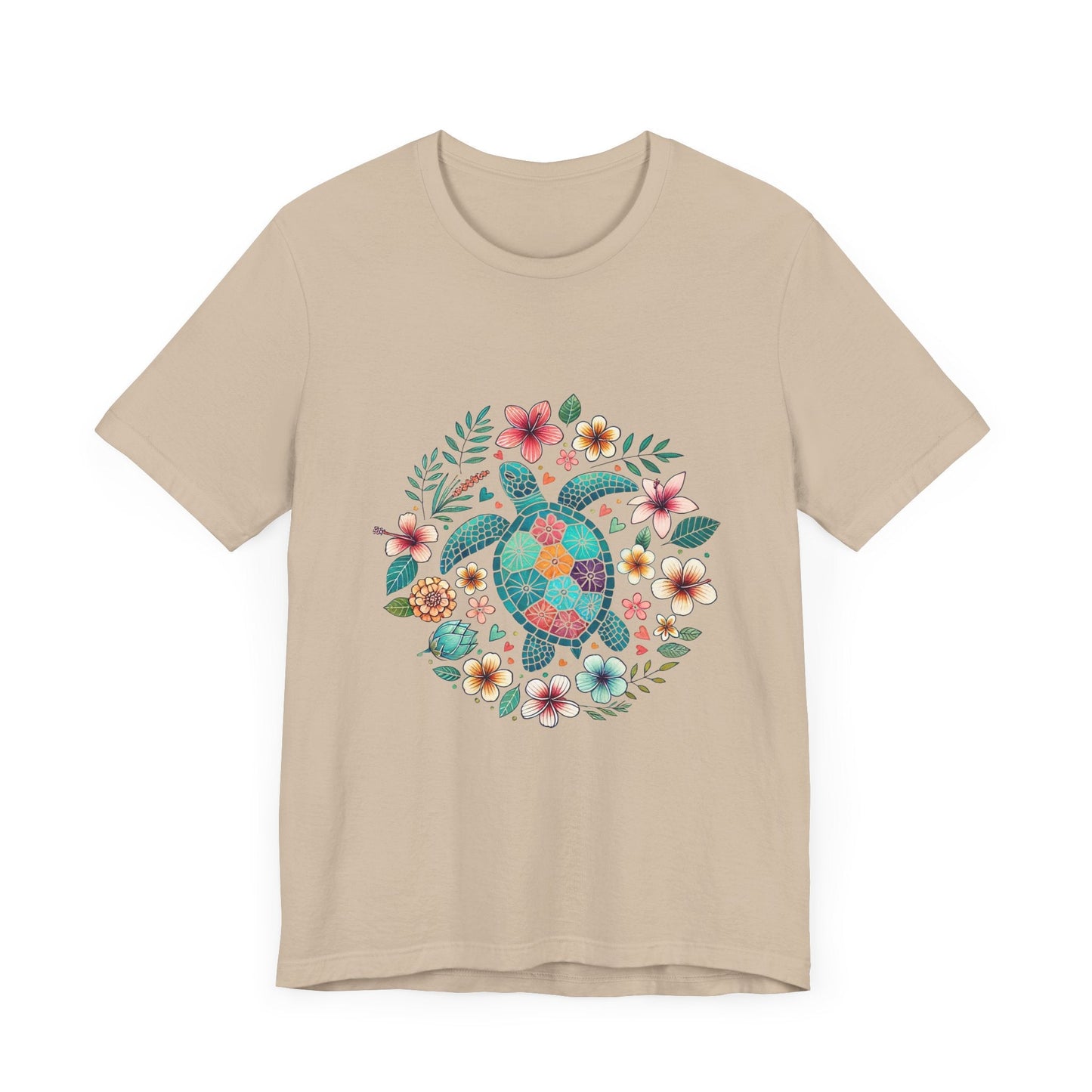 Turtle Ocean Sun T-Shirt, Floral Turtle Shirt, Boho Beach Tshirt - Popbydesign