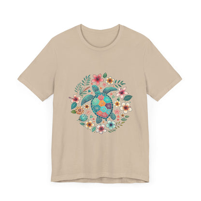Turtle Ocean Sun T-Shirt, Floral Turtle Shirt, Boho Beach Tshirt - Popbydesign