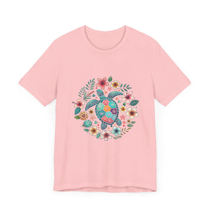 Turtle Ocean Sun T-Shirt, Floral Turtle Shirt, Boho Beach Tshirt - Popbydesign