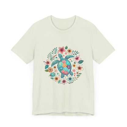 Turtle Ocean Sun T-Shirt, Floral Turtle Shirt, Boho Beach Tshirt - Popbydesign